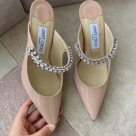 Jimmy Choo Bing 100 Ballet Pink Patent Leather Mules with Crystal Strap - Image 5