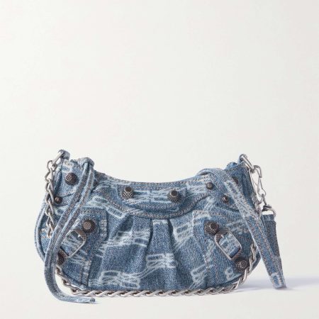 BALENCIAGA Le Cagole mini studded printed denim shoulder bag