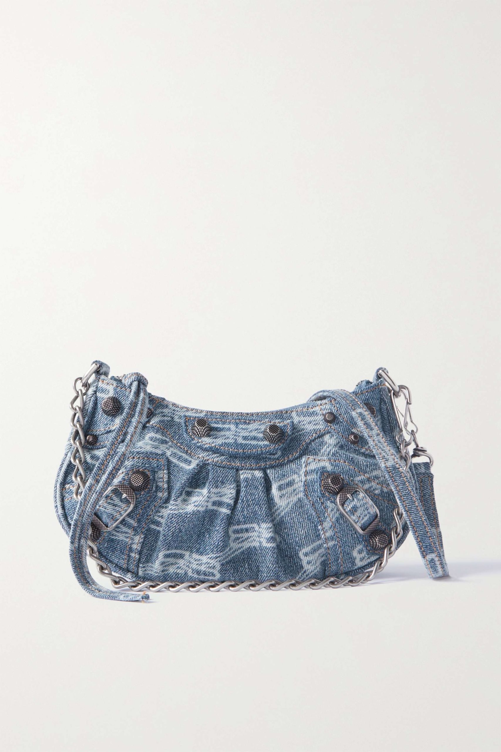 BALENCIAGA Le Cagole mini studded printed denim shoulder bag - Image 1