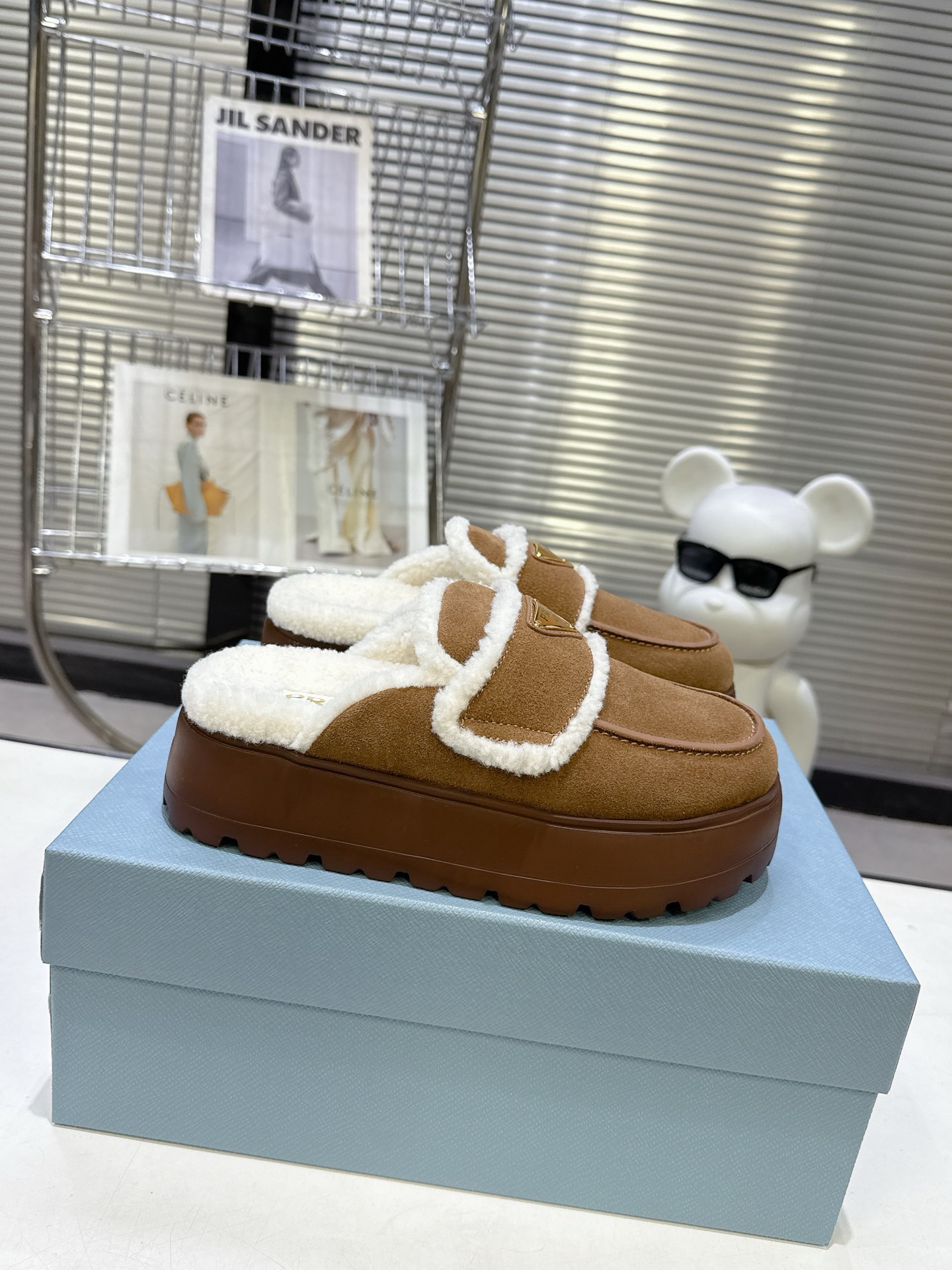 Prada shearlina-lined Suede Mules - Image 1