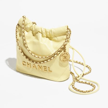 CHANEL 22 MINI HANDBAG Shiny Calfskin & Gold-Tone Metal Light Yellow - Image 2
