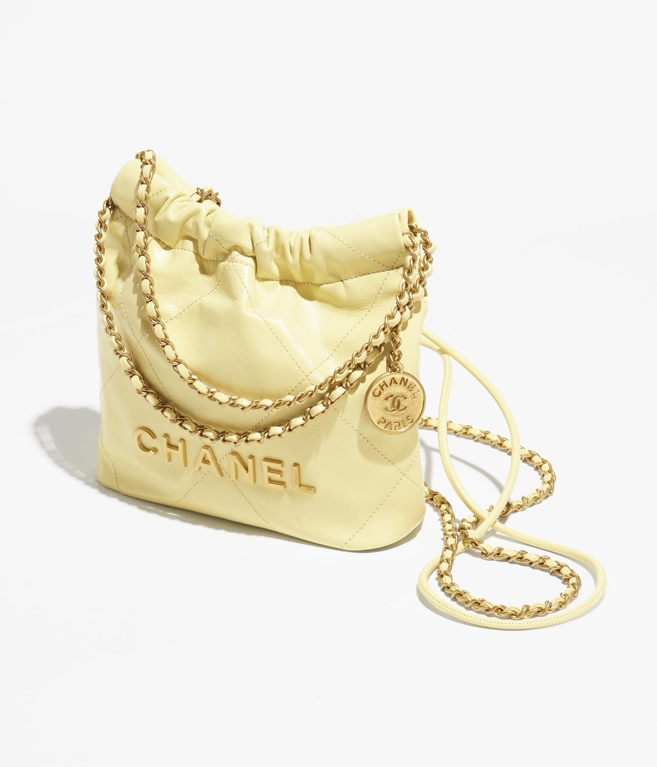 CHANEL 22 MINI HANDBAG Shiny Calfskin & Gold-Tone Metal Light Yellow - Image 2