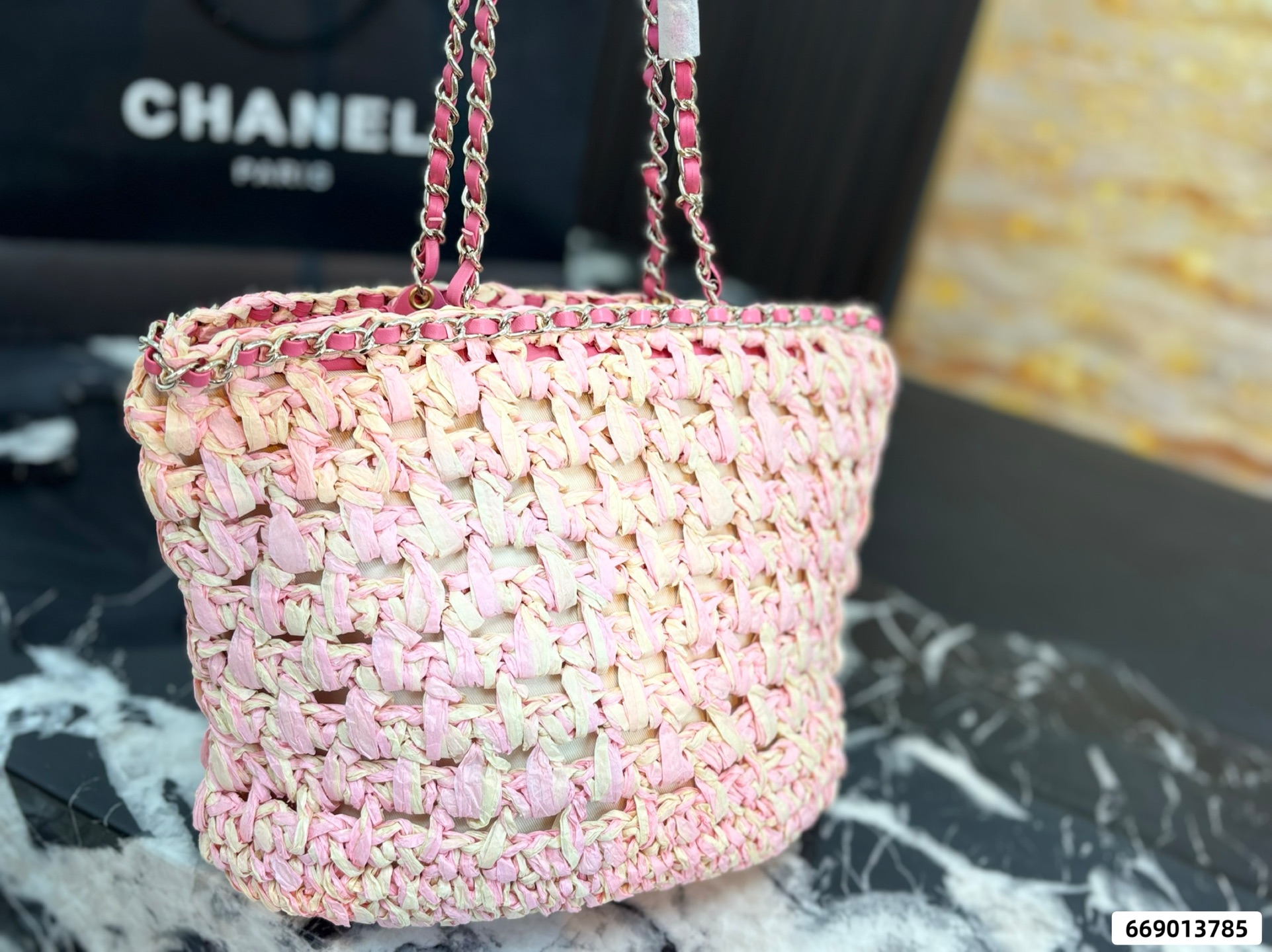Chanel 23P Chain-Handled Woven Bag - Image 7