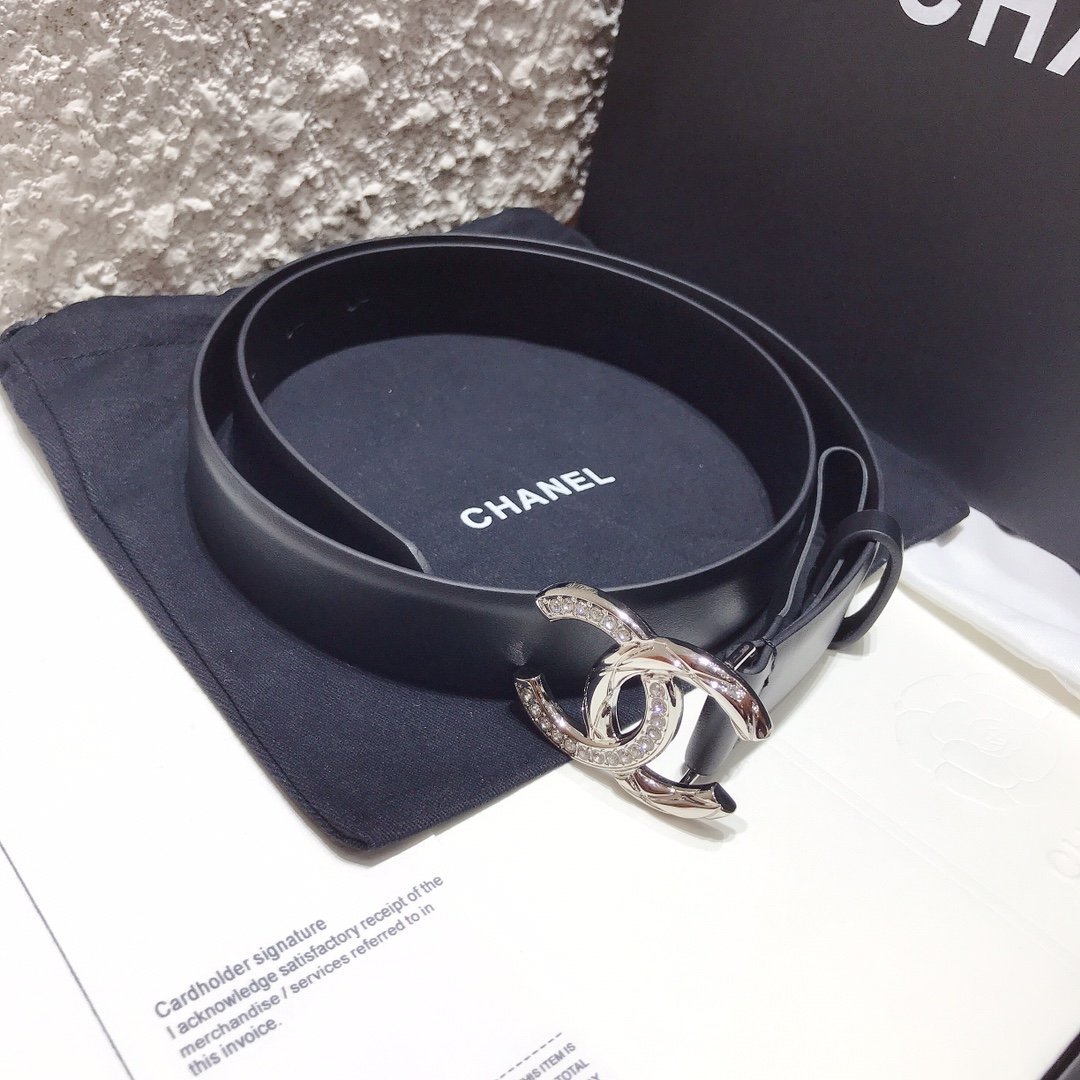 Chanel Black Belt With Double C Buckle Silver-Toned Metal Women Belt 30MM - Image 2