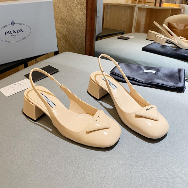 Prada Patent Leather Chunky Heel Slide Sandal