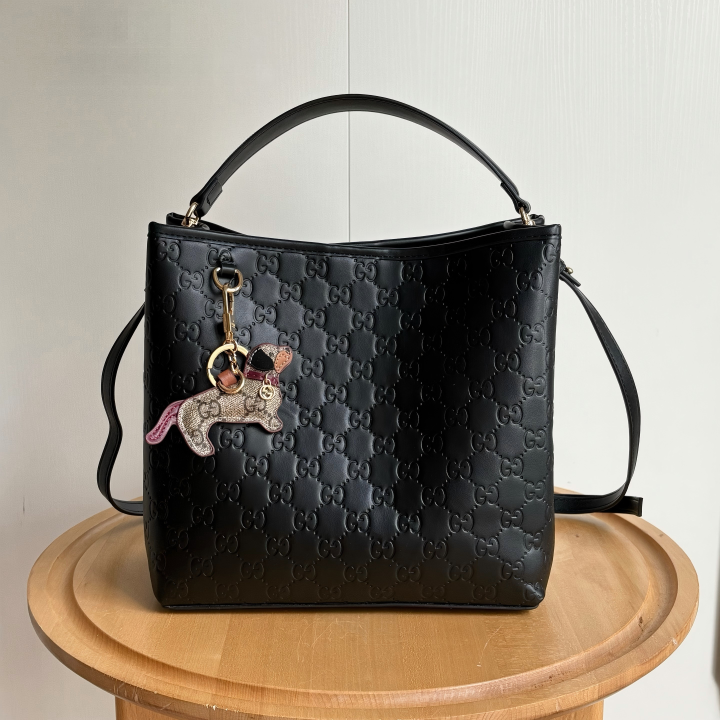 Gucci GG Emblem Medium Bucket Bag Black - Image 1