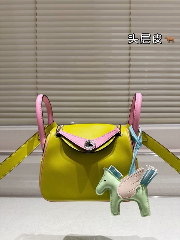 Hermes mini Lindy colorblocked silver buckle bag