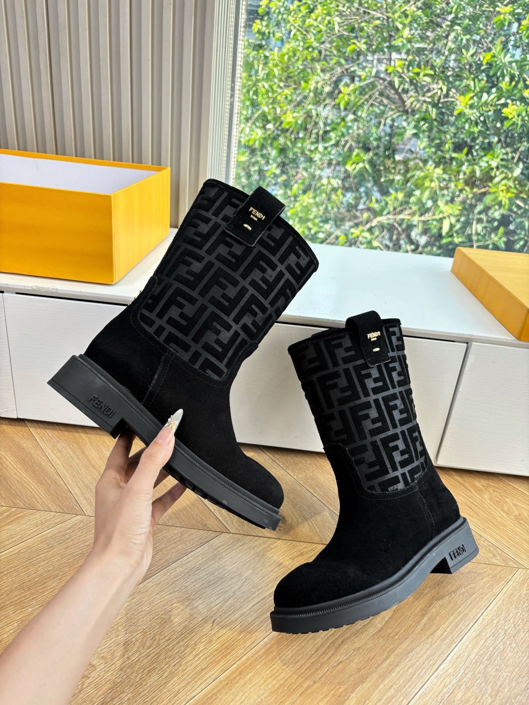 Fendi Filo Mid-Calf Suede Boots - Image 1