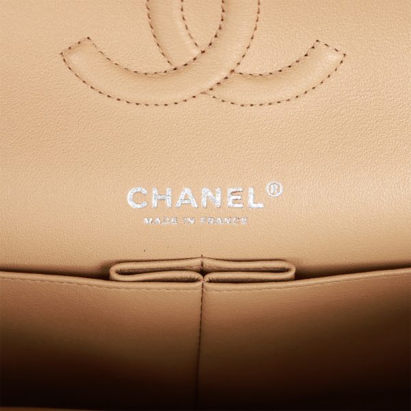 Chanel Classic Flag Bag Medium Classic Double Flap Bag Beige   Silver Hardware
