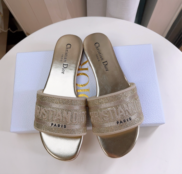 Dior DWAY Slide Slipper Sandals With Diamonds