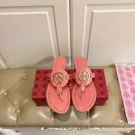 Tory Burch Leather Metal Logo Flip-flops Sandals Slide - Image 3