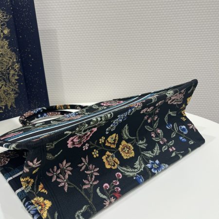 Dior Book Tote Medium Black Multicolor DiorPetitesFleurs Embroidery - Image 2