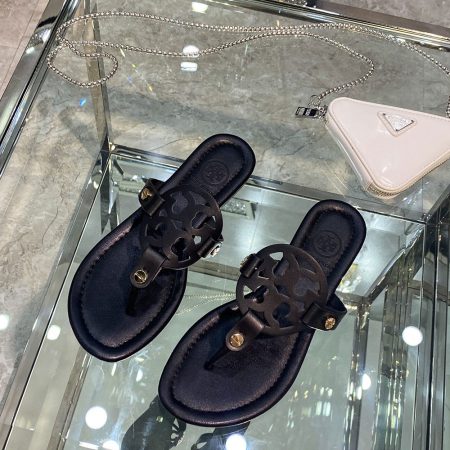 Tory Burch Leather Metal Double T Logo Flip-flops Sandals Slide - Image 19