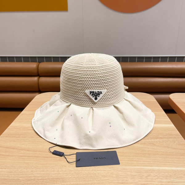 Prada Fisherman's Hat With Mesh Bow Sunhat