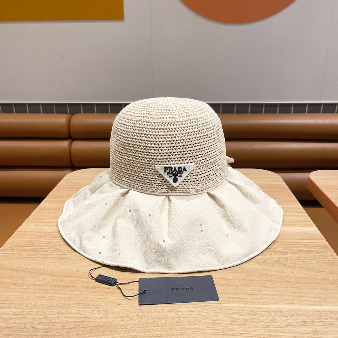 Prada Fisherman's Hat With Mesh Bow Sunhat - Image 2