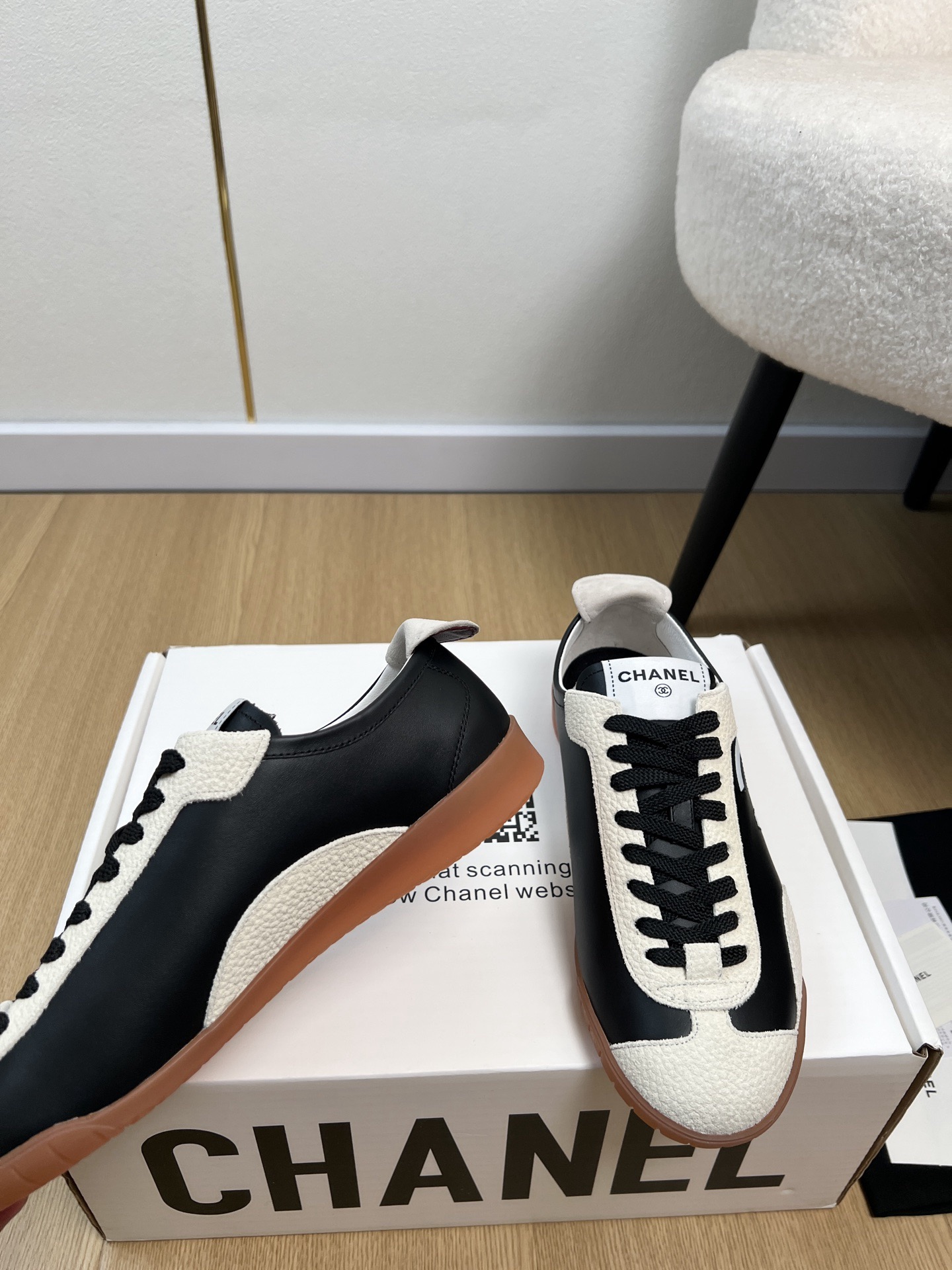 Chanel Calfskin Embossed Suede Womens CC Sneakers - Image 6