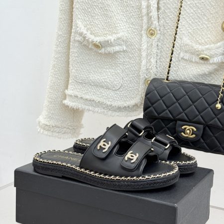 Chanel Black CC Double Breasted Flat Slippers Sandals - Image 3
