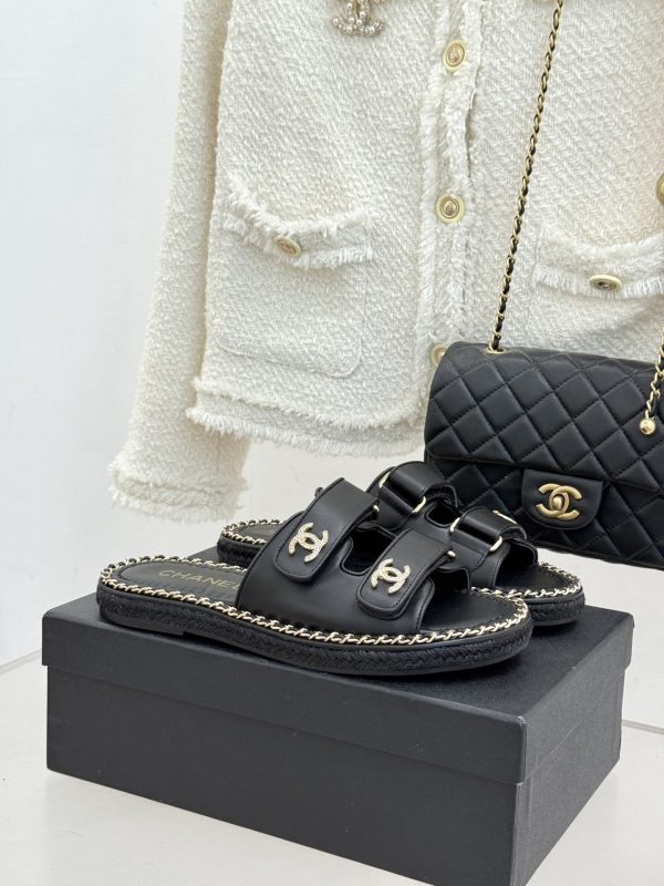 Chanel Black CC Double Breasted Flat Slippers Sandals