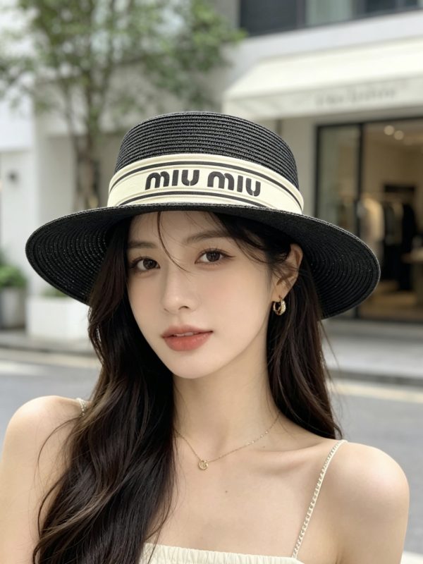 MiuMiu Flat-Brimmed Straw Hat