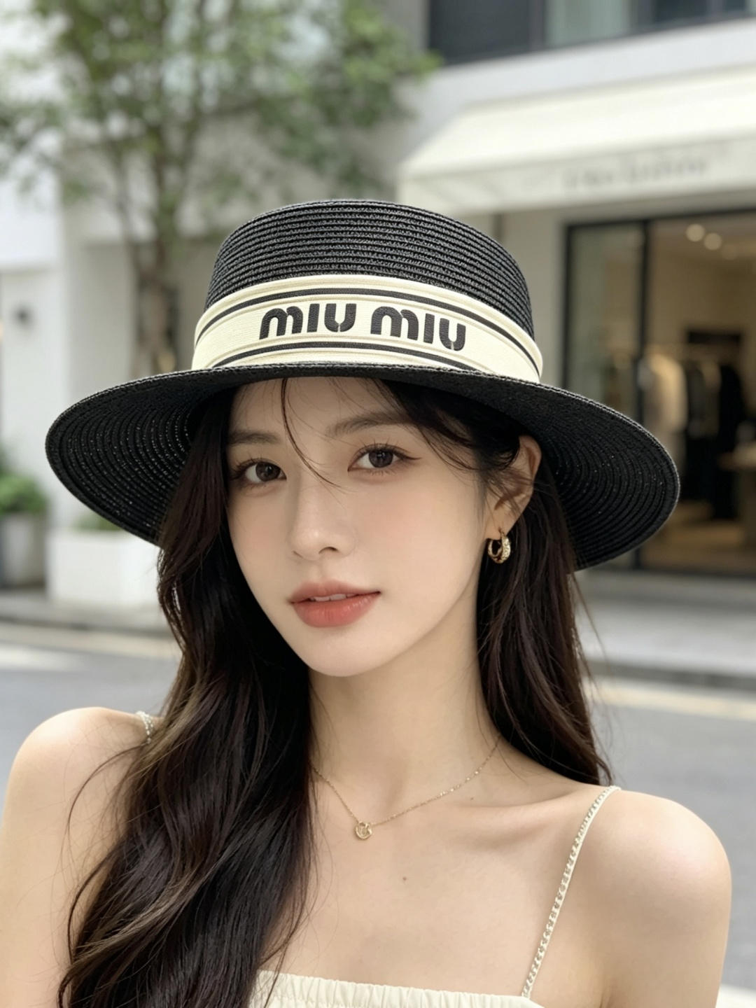 MiuMiu Flat-Brimmed Straw Hat - Image 6