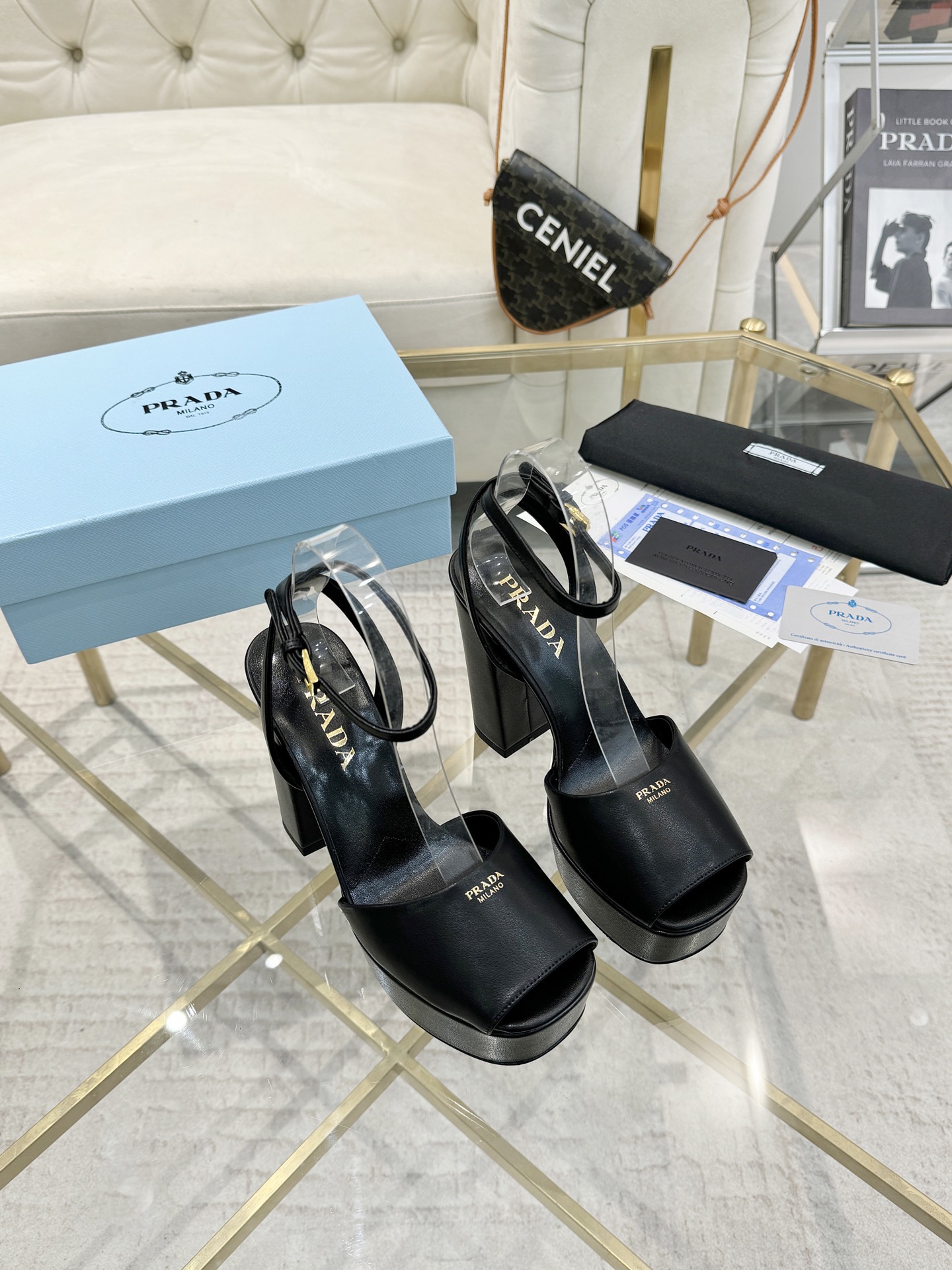 Prada Buckle Square-Heel Sandals - Image 2