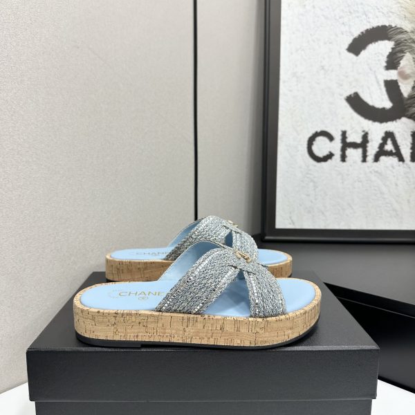 Chanel Raffia CC Platform Sandals