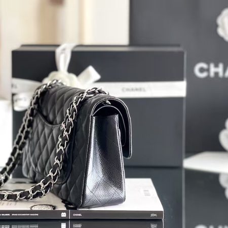 CHANEL Classic Double Flap Quilted Caviar Silver Top Quality - Image 3