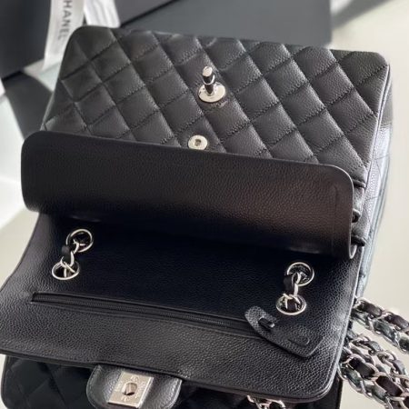 CHANEL Classic Double Flap Quilted Caviar Silver Top Quality - Image 4
