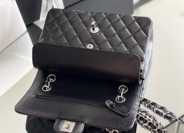 CHANEL Classic Double Flap Quilted Caviar Silver Top Quality