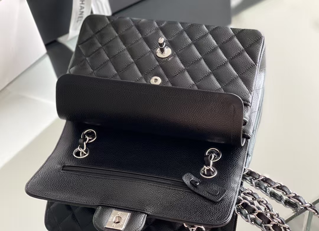CHANEL Classic Double Flap Quilted Caviar Silver Top Quality - Image 4