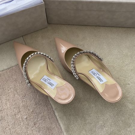 Jimmy Choo Bing 100 Ballet Pink Patent Leather Mules with Crystal Strap - Image 9