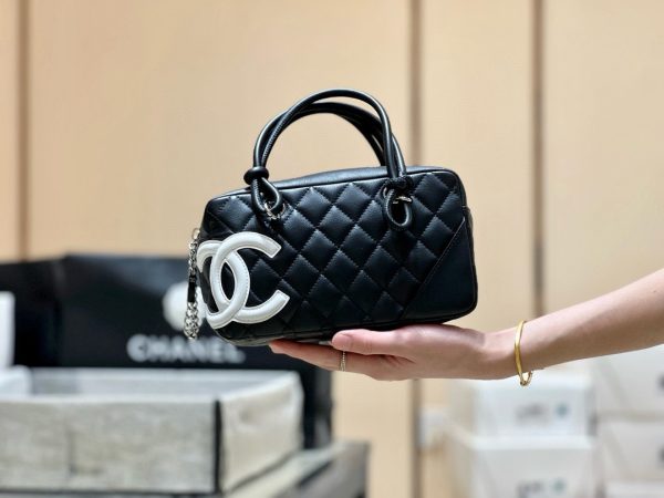 Chanel Black Quilted Leather Cambon Bowling Bag
