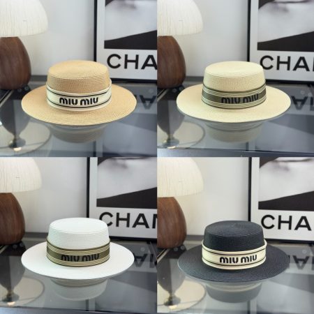 MiuMiu Flat-Brimmed Straw Hat - Image 1