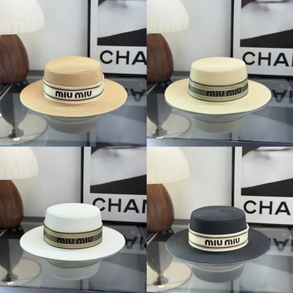 MiuMiu Flat-Brimmed Straw Hat