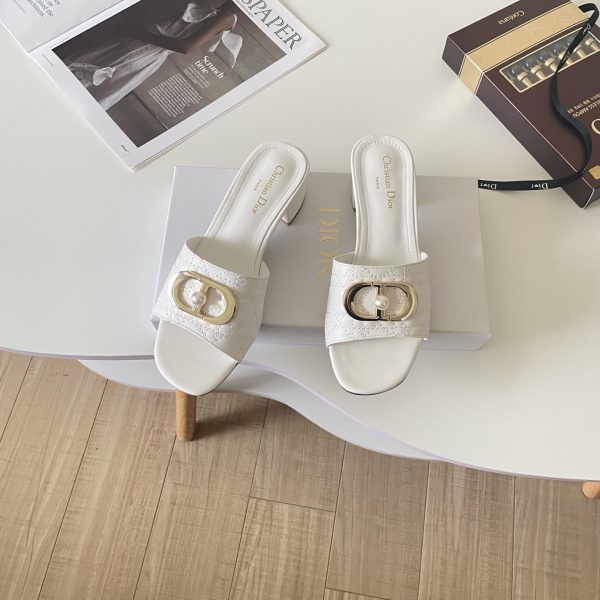Dior 26P CD-style Pearl-Embroidered Chunky-Heel Slippers