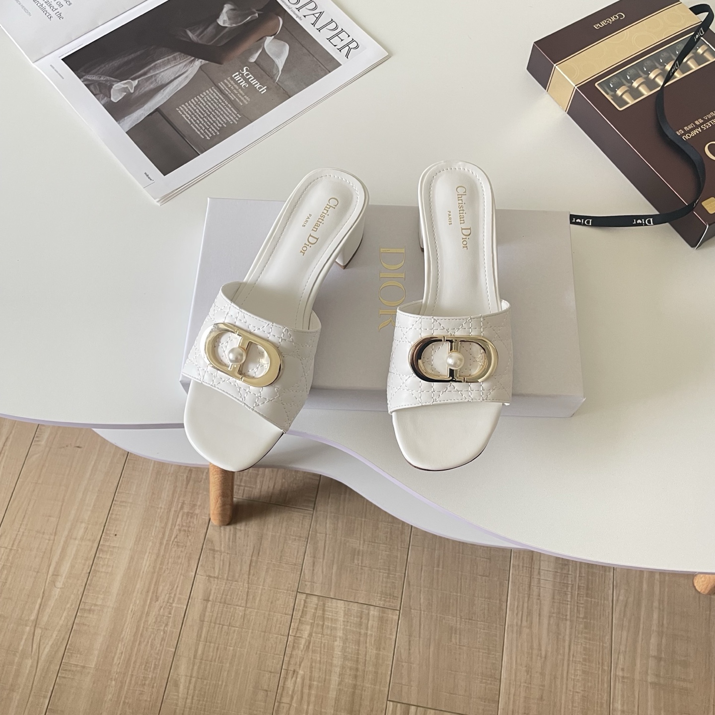 Dior 26P CD-style Pearl-Embroidered Chunky-Heel Slippers - Image 6