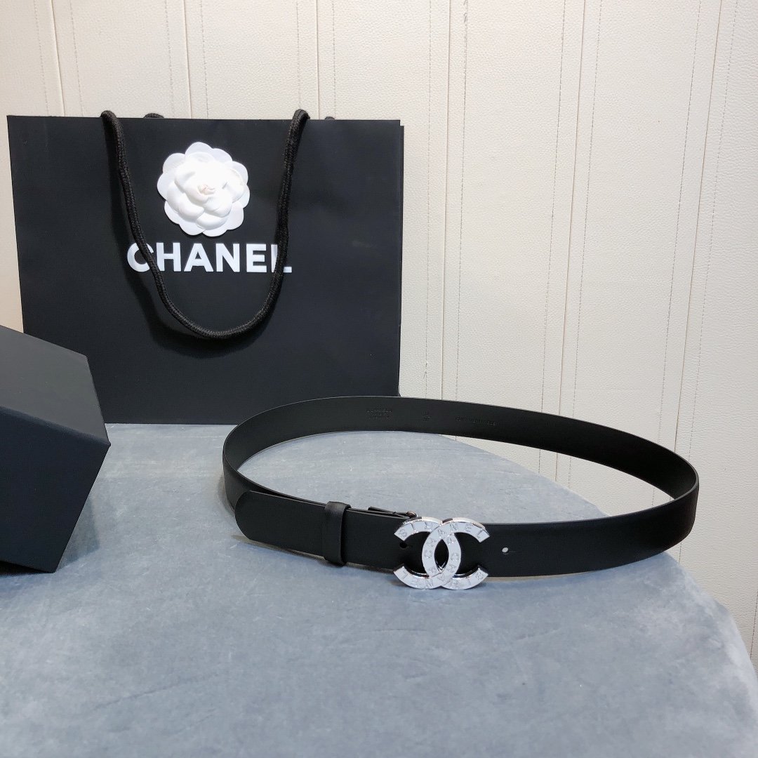 Chanel Belt With Double C Buckle Black With Full Silver Hardware Women Belt 30MM - Image 1