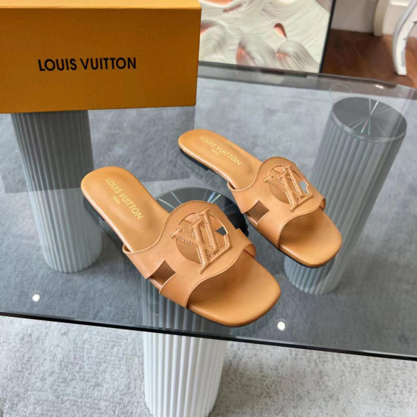 LV Lsola Leather Flat Aandals Slide Sandal