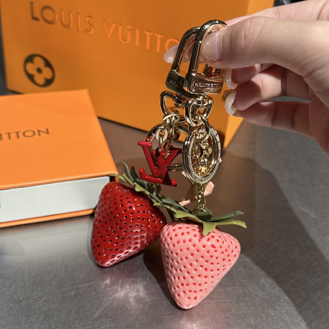 LV Strawberry Bag Charm Keychain - Image 1