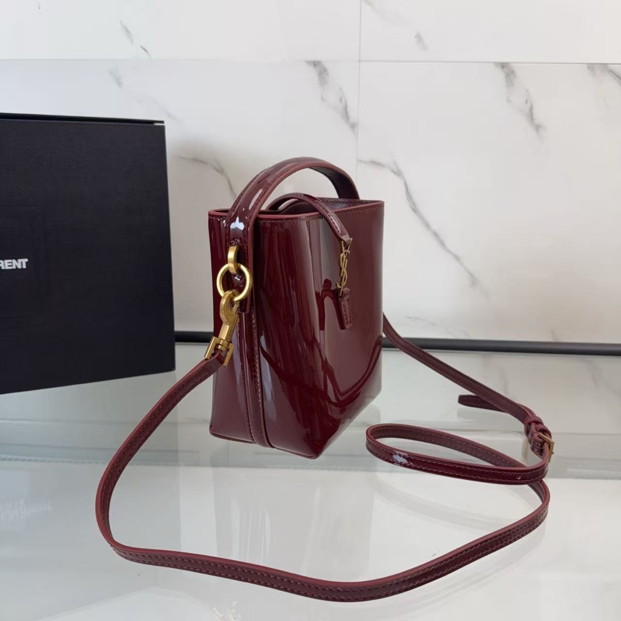 YSL LE 37 Mini in Patent Leather in Bordeaux - Image 3