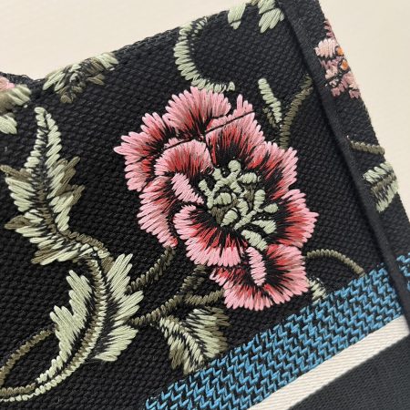 Dior Book Tote Medium Black Multicolor DiorPetitesFleurs Embroidery - Image 5