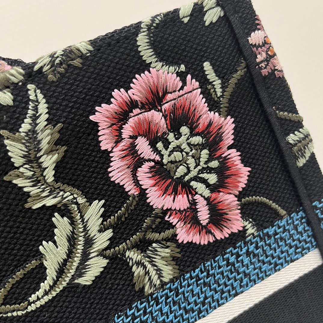 Dior Book Tote Medium Black Multicolor DiorPetitesFleurs Embroidery - Image 5