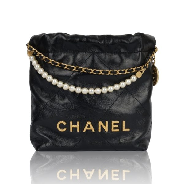 CHANEL Mini 23S Shiny Calfskin with Pearl Handbag AS3980