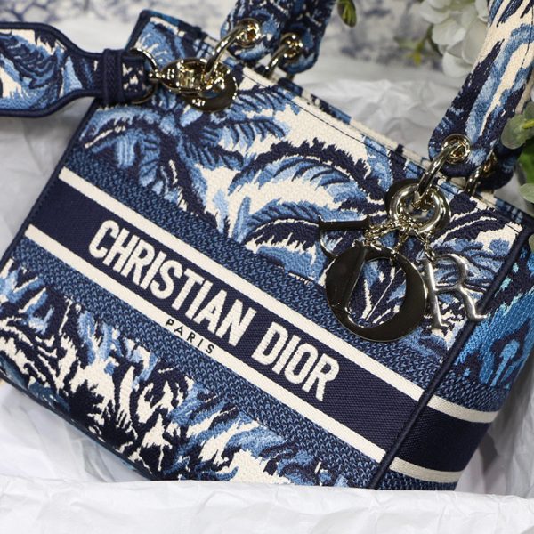 Dior The LADY D-LITE Bag Blue Dior Palms Embroidery M0565OREU_M928