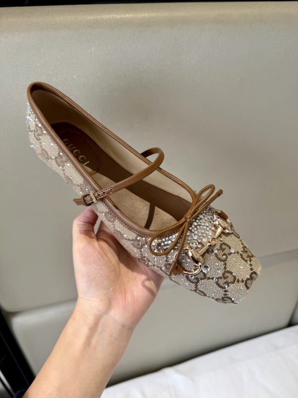Gucci Women's GG Crystal Gucci Horsebit Ballet Flat in Beige