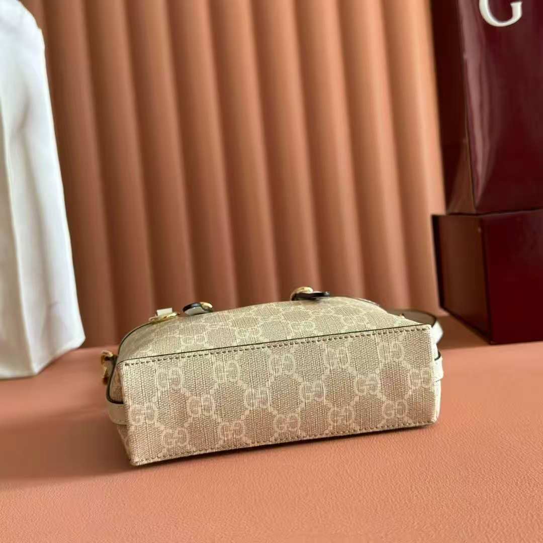 Gucci GG Emblem Mini Bag in Beige and White GG Fabric - Image 5