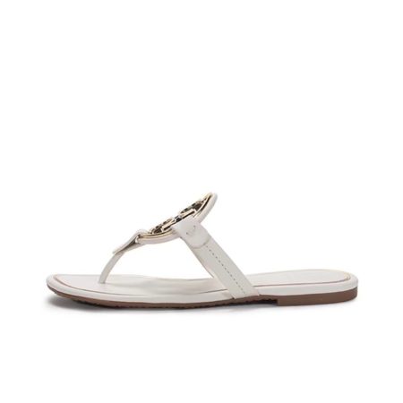 Tory Burch Leather Metal Double T Logo Flip-flops Sandals Slide - Image 2