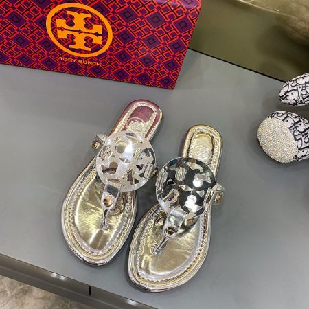 Tory Burch Leather Metal Double T Logo Flip-flops Sandals Slide - Image 6