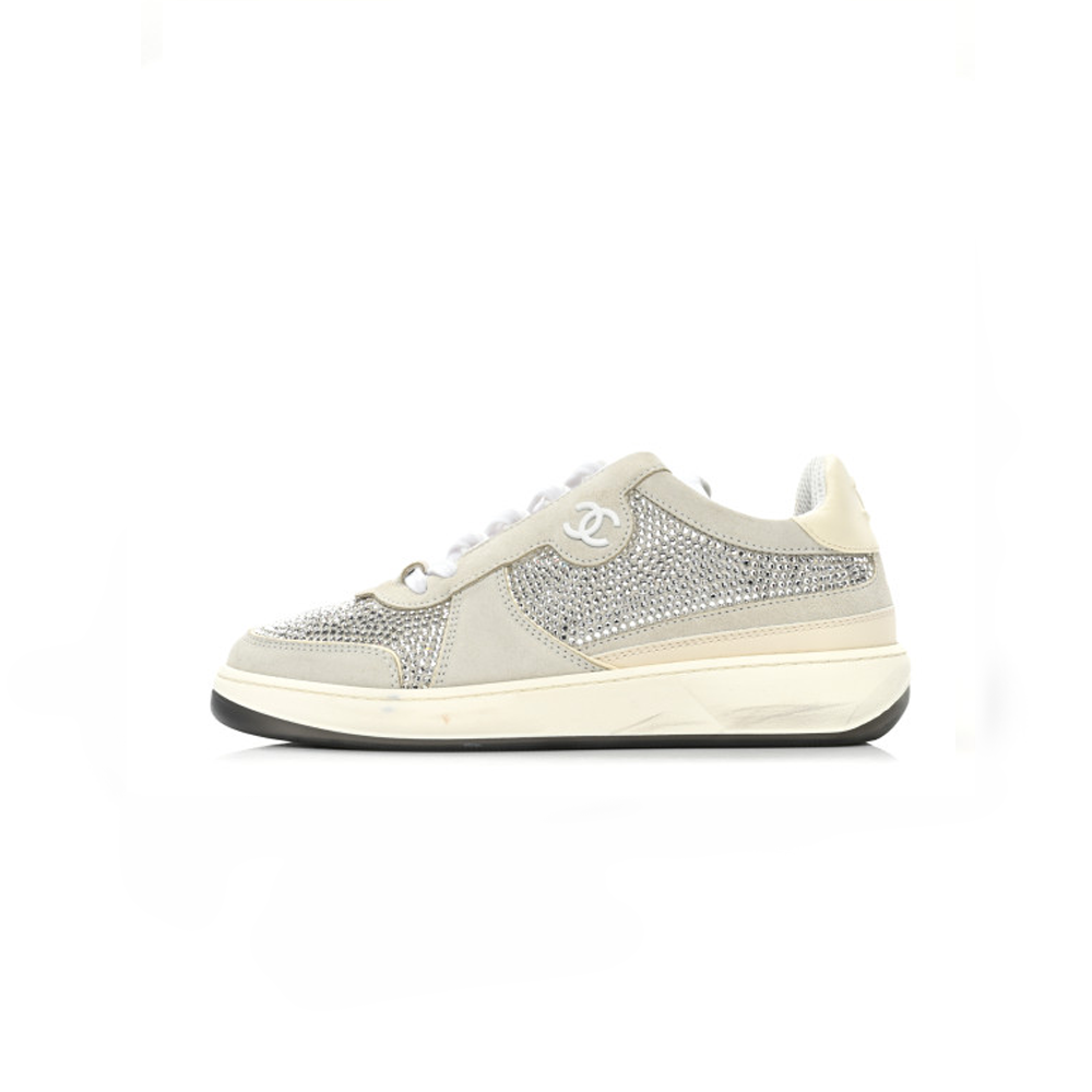 CHANEL Calfskin Suede Crystal Womens CC Sneakers - Image 7