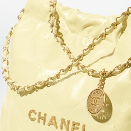 CHANEL 22 SMALL HANDBAG Calfskin & Silver Metal Yellow - Image 4